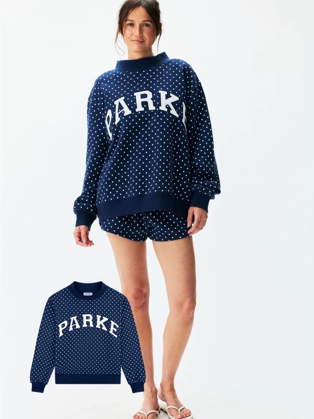 PARKER Navy Polka Dot Crewneck Sweater